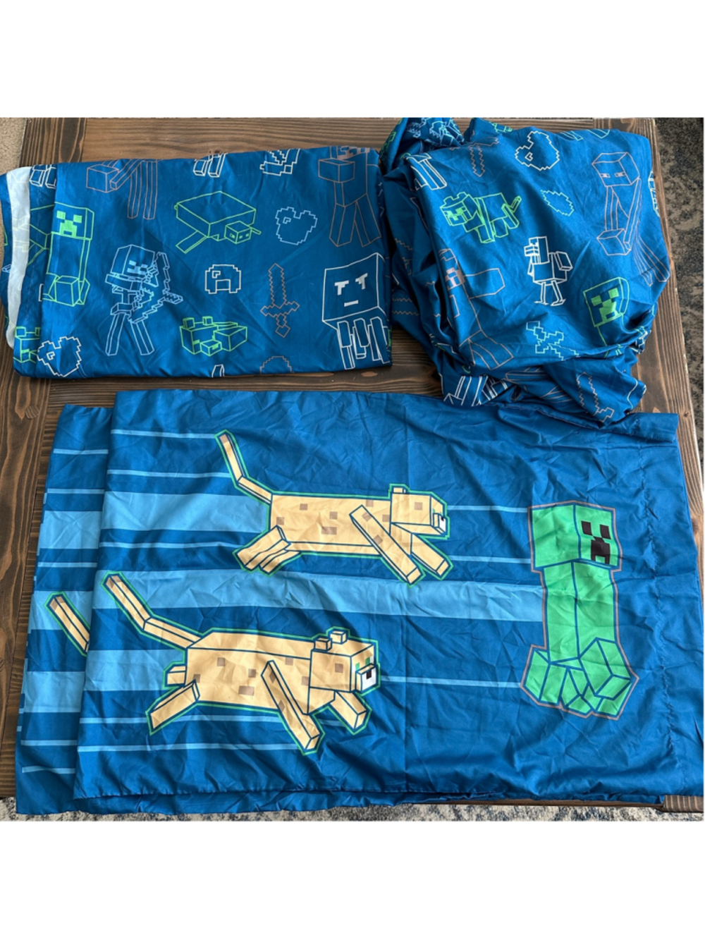 Minecraft Full Flat Sheet Blue Creeper Fox Polyester Kids Bedding Bedding Only